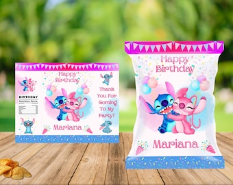 EDITABLE Party Labels - Stitch-chips bag Template, EDIT Yourself in CANVA.