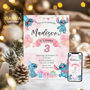 Stitch Birthday Invitation: Editable & Printable Template – Beautiful Stitch Invitation for Your Little One's Birthday, Editable in Canva
