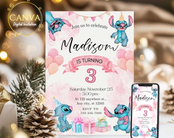 Stitch Birthday Invitation: Editable & Printable Template – Beautiful Stitch Invitation for Your Little One's Birthday, Editable in Canva