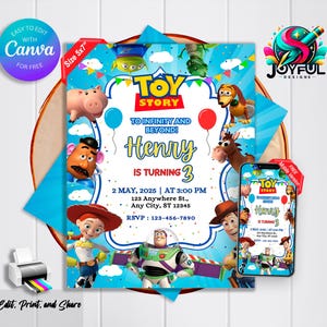 Invitation numérique Toy Story, Fête d’anniversaire Toy Story, Invitation numérique pour enfants, Fête d’anniversaire pour enfants, Téléchargement instantané, Canva, Toy Story