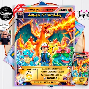 pokemon trading card birthday invitation Invite Standard production time is 2 weeks Pikachu Editable and Printable Birthday
