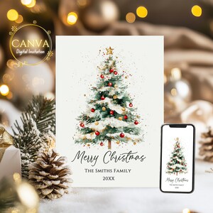 Cartolina di Buon Natale | Biglietto di auguri modificabile e stampabile | Modello di biglietto di Natale con albero di Natale | Facile da personalizzare in Canva