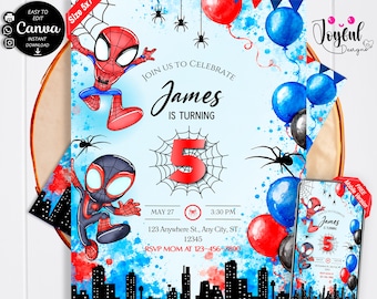 Spidey Birthday Invitation Editable Canva Template, Spidey and His Amazing Friends Party Invite, Printable Download, spiderman invite