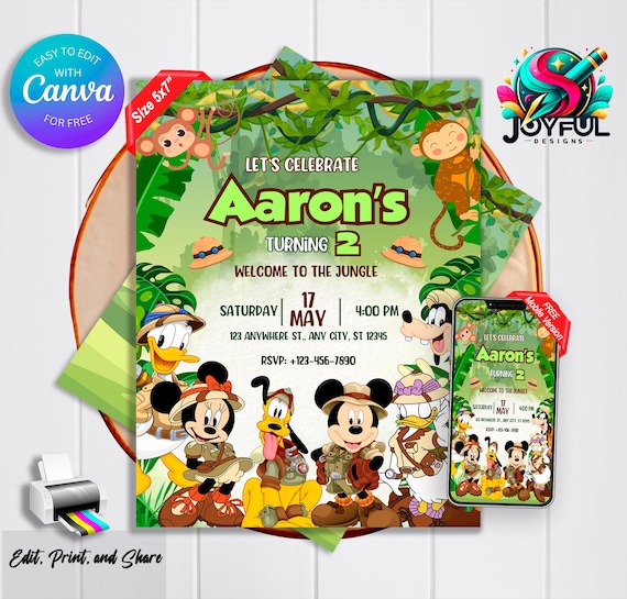 EDITABLE Mickey Friends Safari Invitation, Mouse Safari Invitation Template, Safari Birthday Party, Mickey Safari Editable Birthday