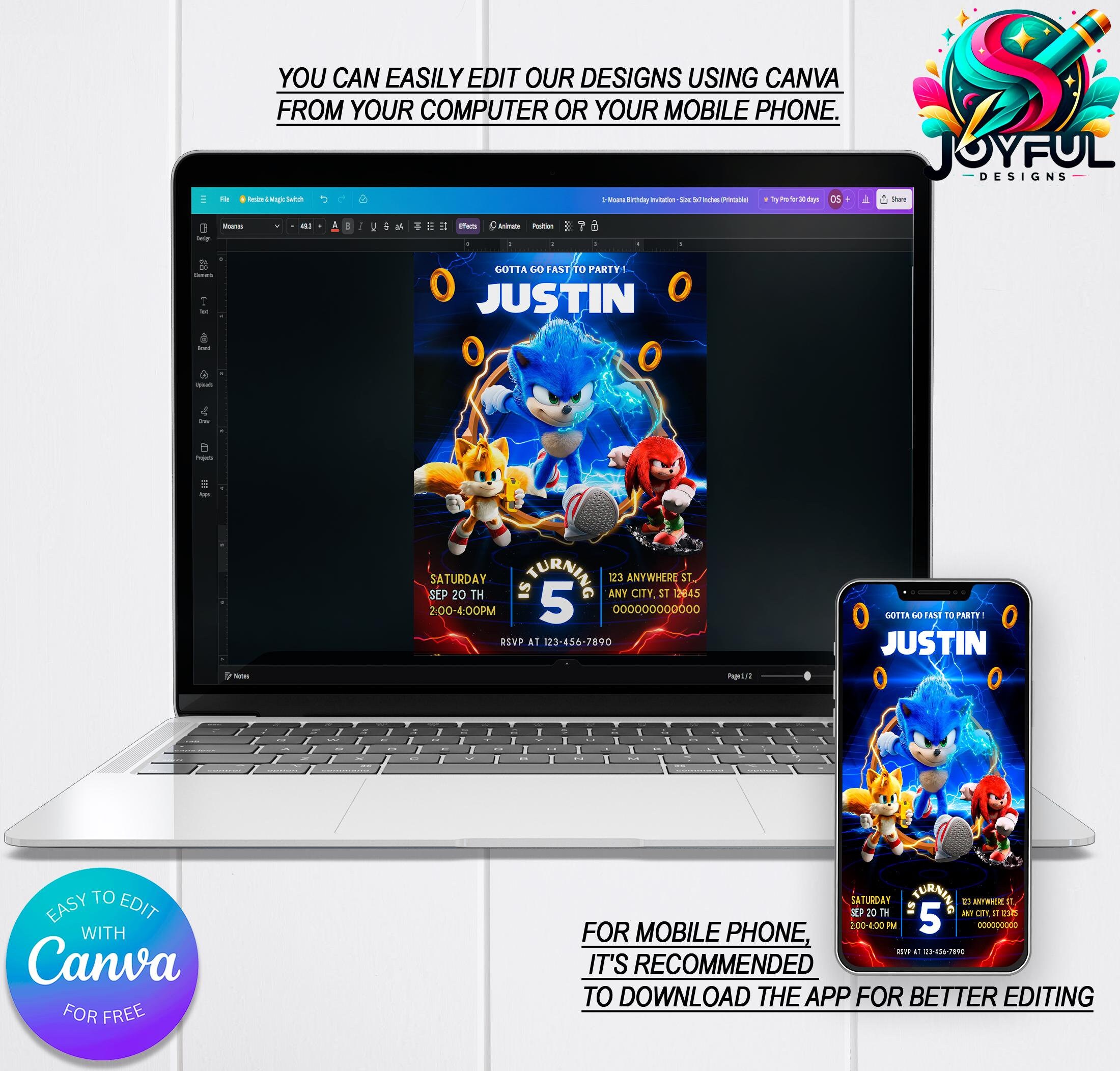 Sonic Birthday Invitation Editable Printable Template Sonic The 