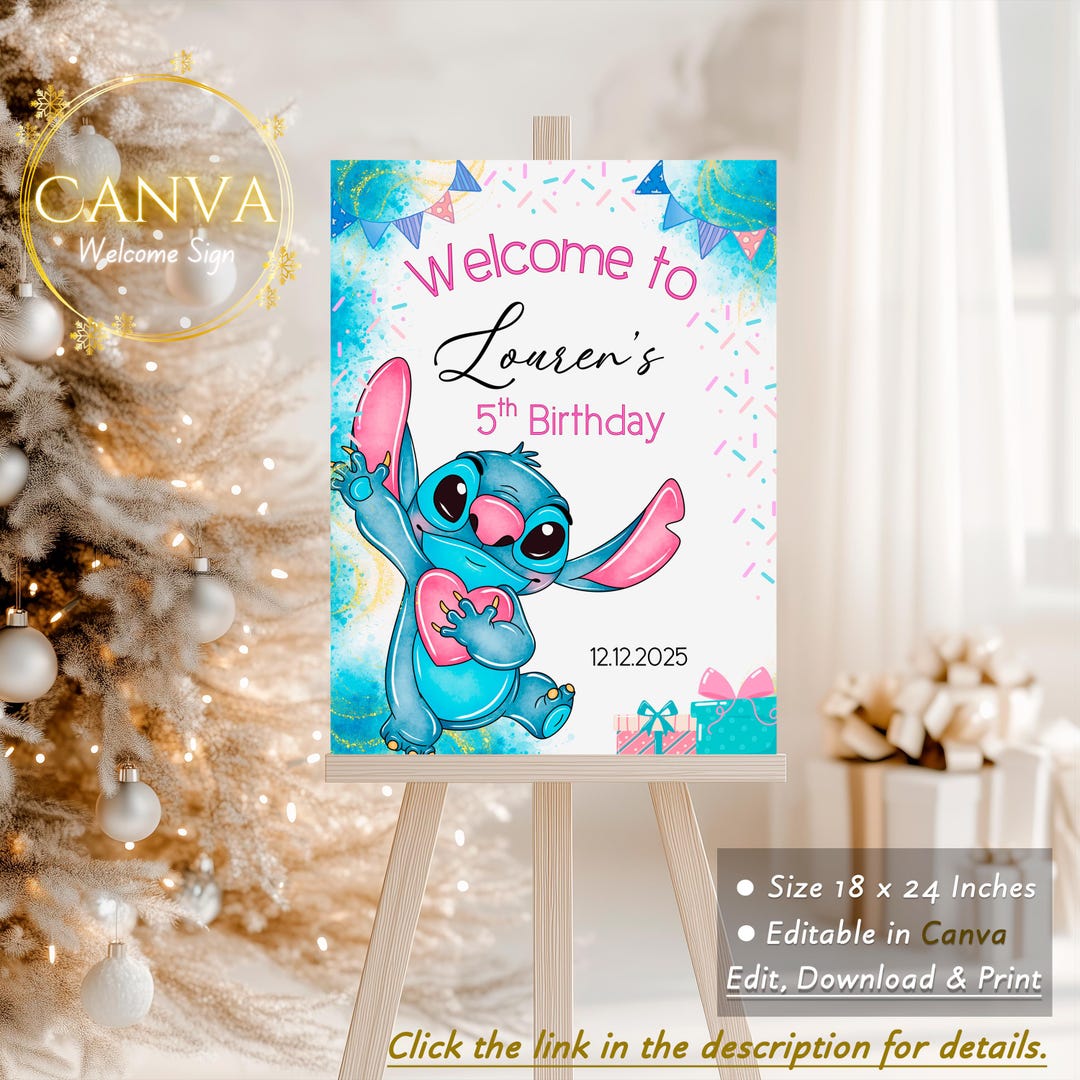 Stitch Welcome Spring Stitch Birthday Welcome Sign Template, Stitch Welcome Sign - Printable ...
