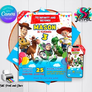 Modèle d'invitation Toy Story, fête d'anniversaire Toy Story modifiable, invitation numérique pour enfants, fête d'anniversaire pour enfants, Woody, Buzz, téléchargement instantané