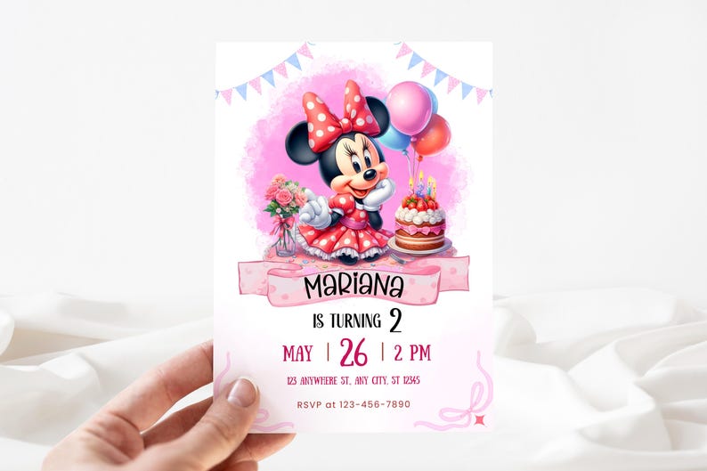 Minnie Mouse Birthday Invitation, Pink Minnie Party Invite, Editable ...
