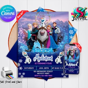 FROZEN Invitation Canva Template, Elsa Birthday Party Invite, Frozen Themed Party, Elsa Digital Invitation Card, Frozen Anna Party Template