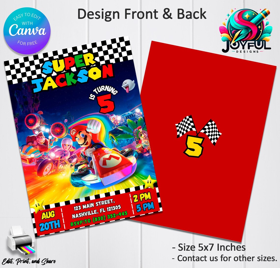 Super Mario Kart Birthday Invitation Editable & Printable Template ...