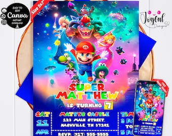 Mario Galaxy Birthday Invitation | Editable Super Mario Party Invite | Mario Galaxy Digital & Printable Invite Template | Editable in Canva