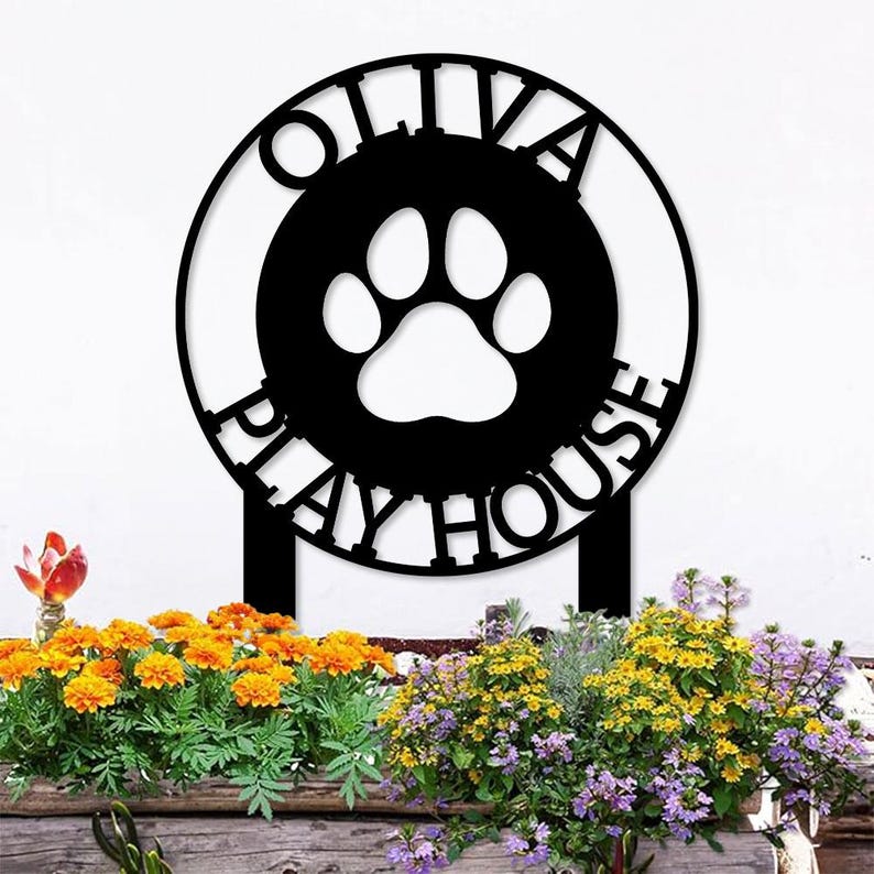 Dog Footprint Metal Family Name Sign Personalized Monogram Dog Shape