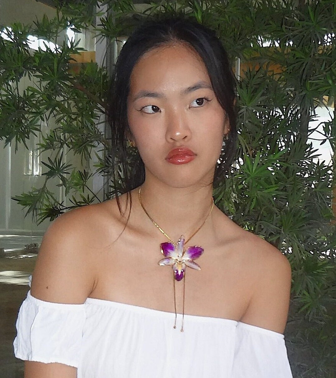 orchid necklace ハンドメイドネックレス 蘭 レジン ビーズ 造花 Real Handmade Orchid Necklace - Etsy
