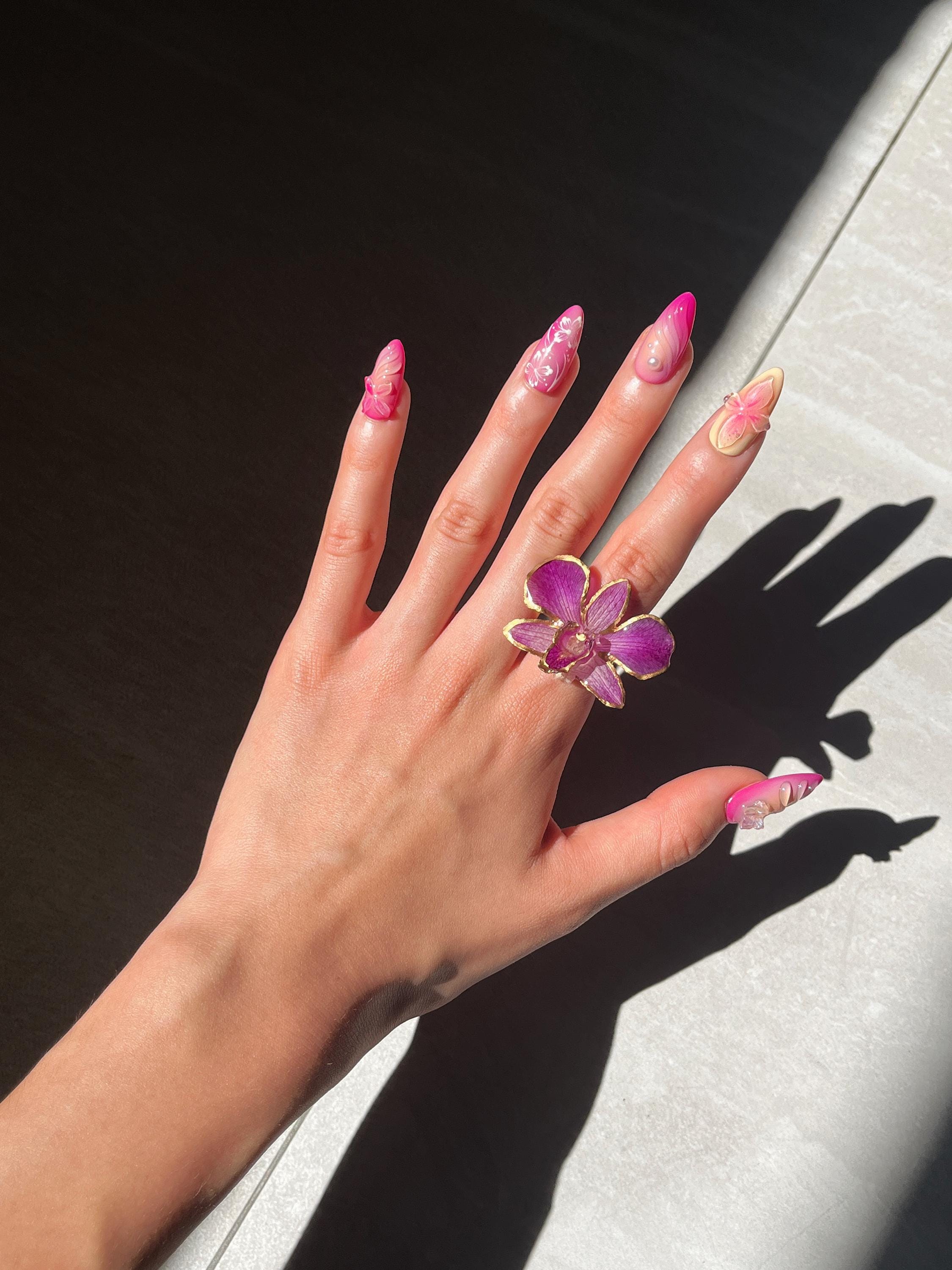 Mini purple orchid ring