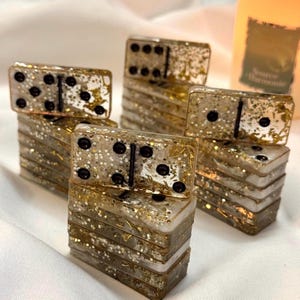 Golden dominos|gift|Dominos|Domino set|Fun game|Party games|Resin dominoes|Pearl dominoes|game night