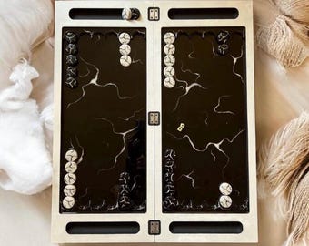 Schwarz-Weiß-Marmor-Harz-Backgammon-Set, anpassbares Brettspiel