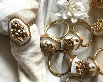 Resin Napkin Rings In White and Gold, Handcrafted Table Decor, Wedding Table Design
