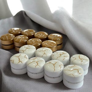 Handcrafted Epoxy Resin Backgammon Pieces, Gold & White Chips, Set of 32
