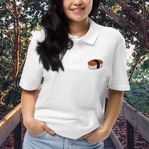 Cute Sushi Shirt, Sushi Embroidered Polo Shirt, Sushi Embroidery, Japanese Foodie Pique Polo