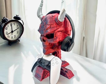 Skull Controller & Headphone Stand: Gamer Desk Organizer