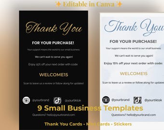 Editable Thank You Card & Small Business Templates: Canva Bundle