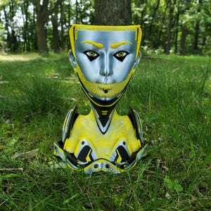 3D Printed 4 Color Multi Color Psychedelic Mech Faced Planter with Drip Tray