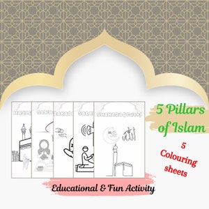 5 Pillars of Islam Coloring Pages | Islamic Kids Activity Printable | Muslim Learning Sheets | Educational Ramadan Craft | PDF Download