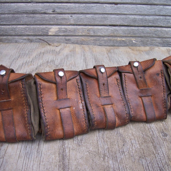 Vintage Leather Bandoleer Ammo Belt Pouch Steampunk Adventurer Bandolier Steam Punk LARP Cosplay WW2  Goggles