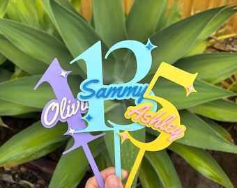 Cake Decoration Party Favor Custom Birthday Cake Topper Age Personalised Name Birthday Party Decor Unique Cake Decoration Retro Style Topper