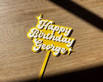Personalised Birthday Cake Topper Funky Cake Topper Custom Name Birthday Party Decor Unique Cake Decoration Retro Style Topper Custom Colors