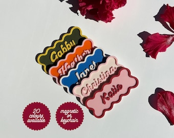 Teacher Nurse Name Tag Custom Wavy Name Tag 3D Printed Keychain Magnetic Work Badge Personalised Name