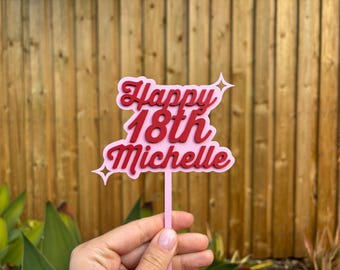 Custom Birthday Cake Topper Personalised Name Age Birthday Decoration Party Accessories Bday Cake Custom Name Colour Pink Red