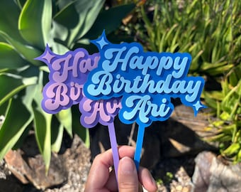 Custom Birthday Cake Topper Funky Cake Topper Personalised Name Birthday Party Decor Unique Cake Decoration Retro Style Topper Custom Colors