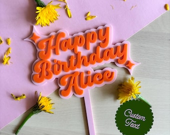 Party Favor Custom Birthday Cake Topper Funky Cake Topper Personalised Name Birthday Party Decor Unique Cake Decoration Retro Style Topper