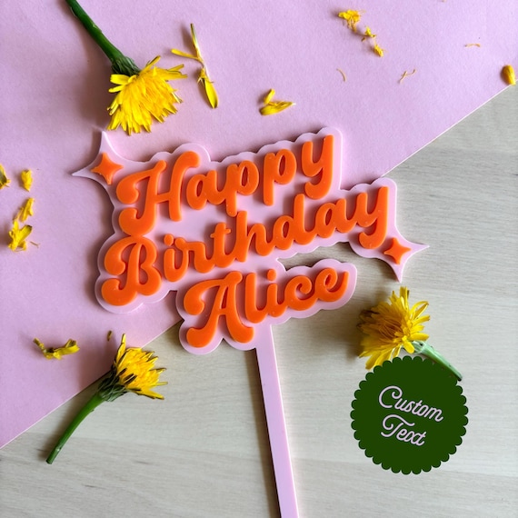 Custom Birthday Cake Topper Funky Cake Topper Personalised Name Birthday Party Decor Unique Cake Decoration Retro Style Topper Custom Colors