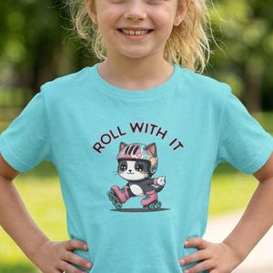 Skate Cat Youth Tee | Retro Roller Skating Kitten | Roll With It Tshirt