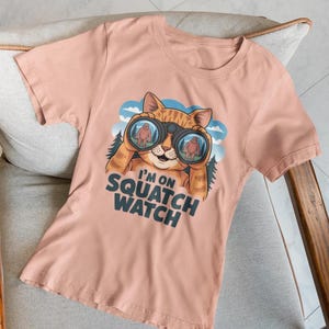 Funny Cat Cotton T-Shirt | Bigfoot Hunter Shirts | Gift For Kitty  and Cryptid Lovers