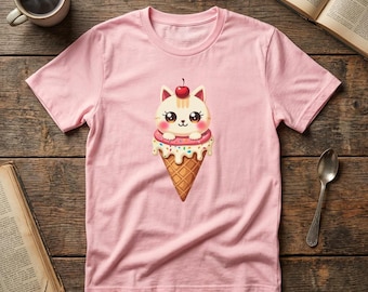 Kitten Ice Cream T-Shirt, Unisex Cotton Tee for Cat Lovers