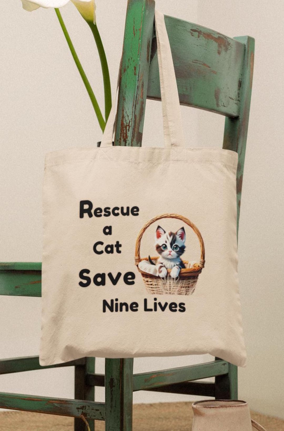 Rescue a Cat Save Nine Lives Cotton Canvas Tote Bag, Cat Rescue ...