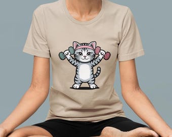 Fitness Cat T-Shirt | Unisex Cotton Gym Tee | Gift For Kitten  and Exercise Lovers