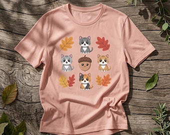 Herbstliches Katzen-Shirt – T-Shirt mit Katzenmotiv für den Herbst | Geschenk für Katzenliebhaber, gemütliches Saison-T-Shirt