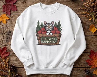 Harvest Happiness Katten Sweatshirt | Comfortabele herfsttrui met ronde hals | Cadeau voor kattenliefhebbers