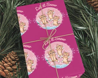 Papel de regalo navideño con diseño de gato, envoltorio de Navidad, estampado de gatitos de invierno, empaque festivo con diseño de gatitos.