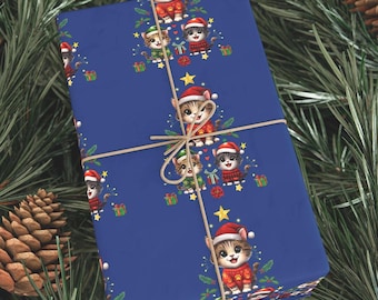 Cat Christmas Wrapping Paper |  XMas Tree Kittens Gift Wrap | Holiday Cat Lover Presents