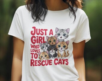 Camiseta de rescate de gatos / Linda camiseta para amantes de los gatos / Regalo para defensores de los animales / Adopta, no compres / Solo una chica que