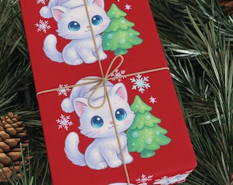 Papel de regalo navideño con gatitos festivos / Papel de regalo navideño de invierno con diseño de gato