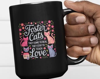 Boho Foster Cat Mug — Ceramic Coffee Cup | Gift for Kitten Lovers | Animal Rescue Fundraiser