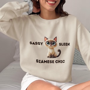 Siamese Cat Graphic Sweatshirt – Sassy, Stylish, and Cozy Unisex Cat Lover Gift, Siamese Chic Design,  Cute Cat Pullover, Funny Cat Shirt