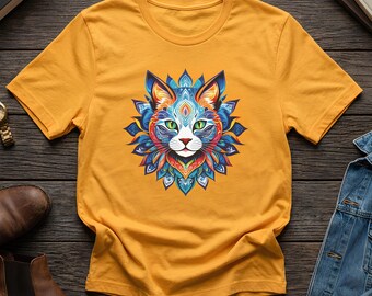 Mandala Cat T-Shirt | Unisex Boho Graphic Tee | Spiritual Transformation Tshirts