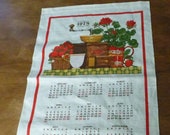Vintage Hallmark Tea Towel Calendar 1978 Geraniums, Coffee Grinder Wall Hanging Birthday Gift Anniversary Strawberries